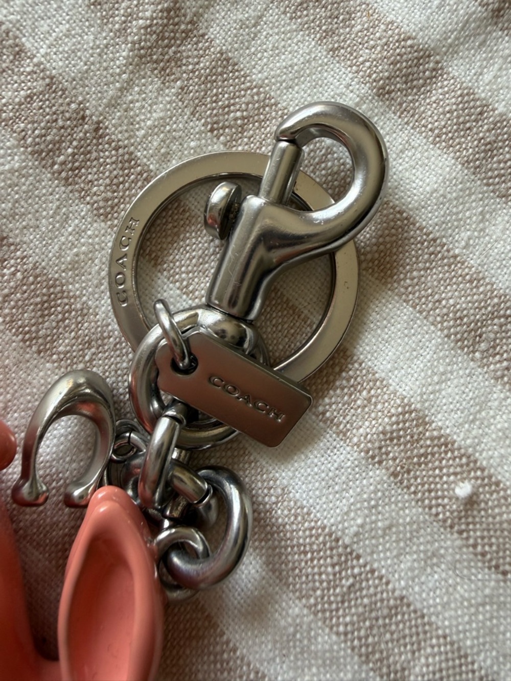 Coach Silver-Tone Keyring with Pink Enamel Bunny Accent - Picture 3 of 4